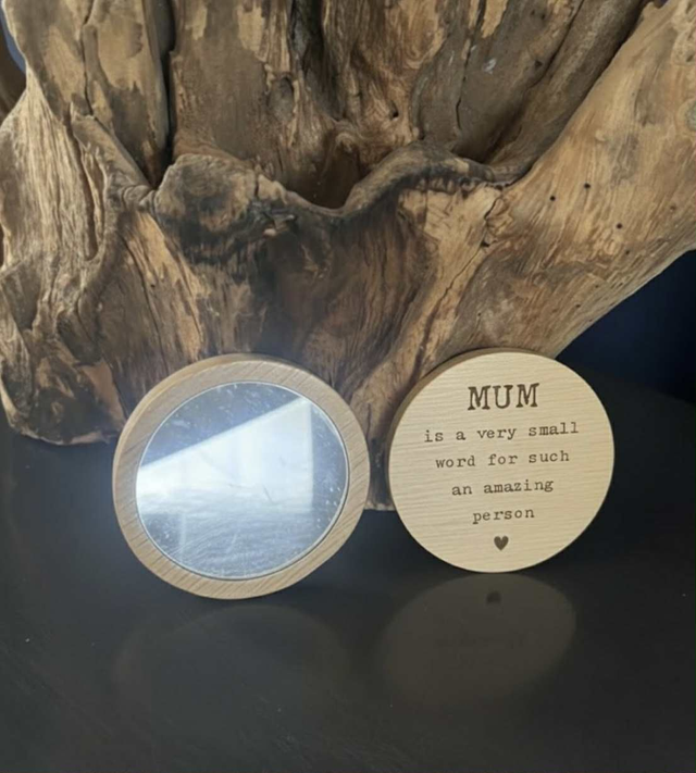 “Mum Is a Very Small Word…” Engraved Wooden Compact Mirror – Mother’s Day Gift