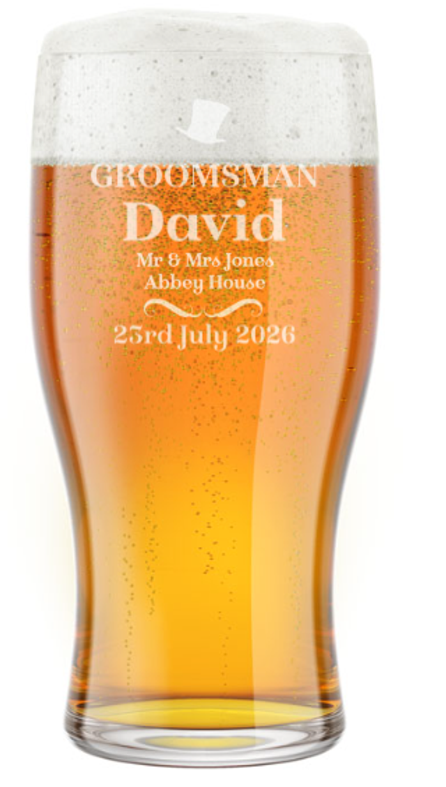 Personalised Wedding Engraved Pint Glass 🍺
