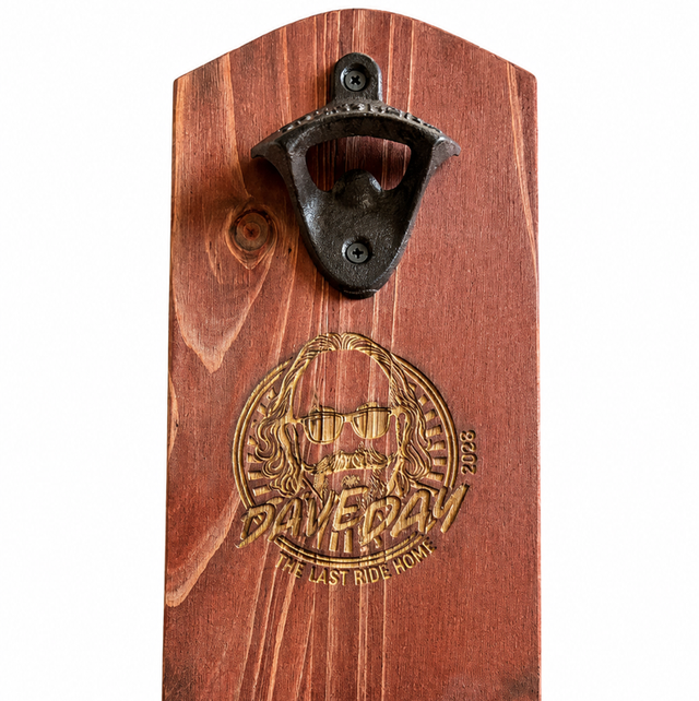 Dave Day 2026 Engraved Wooden Bottle Opener & Cap Catcher 🍺🏍️