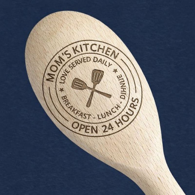 “Mom’s Kitchen – Open 24 Hours” Engraved Wooden Spoon – Mother’s Day Gift