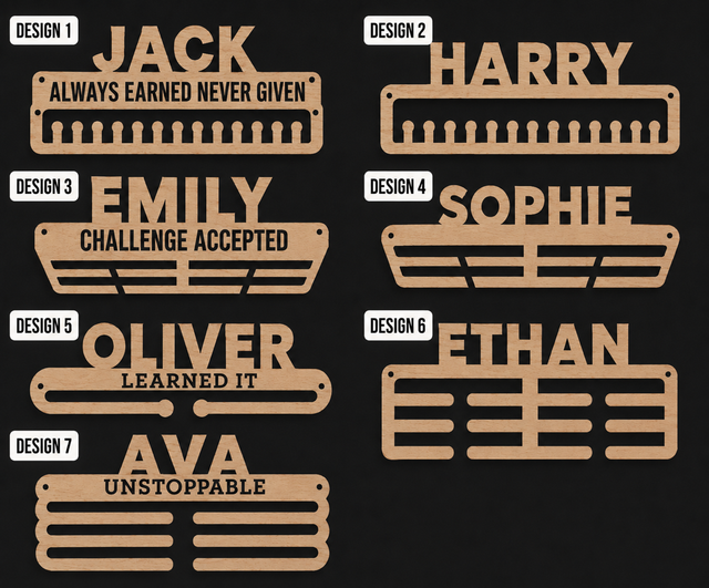 Personalised Wooden Medal Hanger – 7 Designs Available