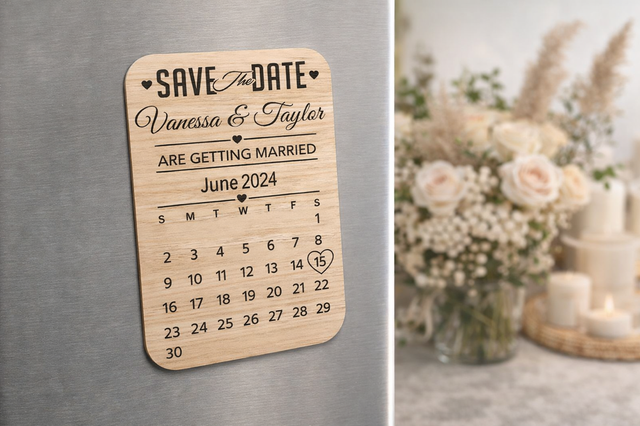 Personalised Wooden Save the Date Magnet – Mini Calendar