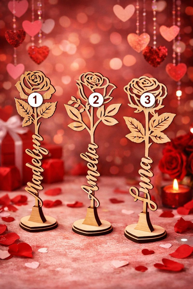 Personalised Wooden Rose Name Stand – 3 Designs 🌹❤️