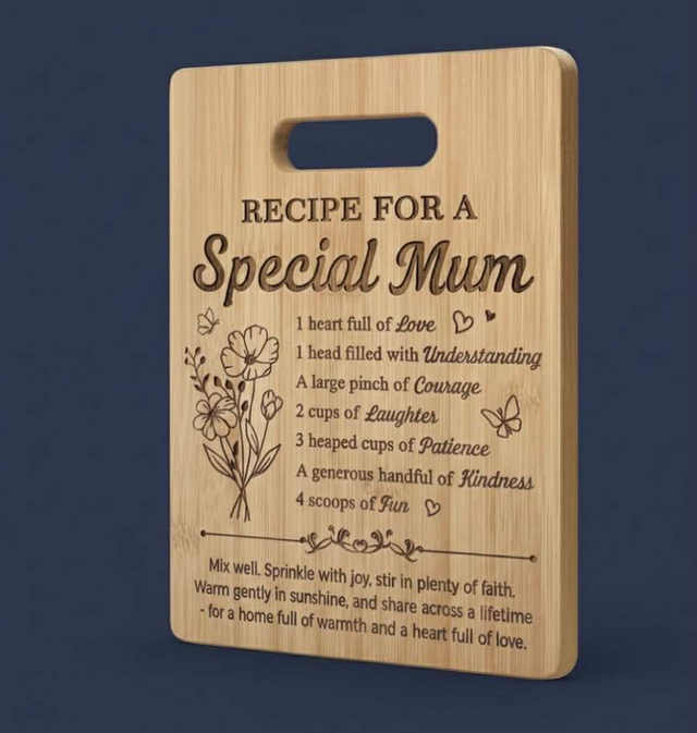 “Recipe for a Special Mum” Engraved Bamboo Chopping Board – Mother’s Day Gift (38 × 25 cm)