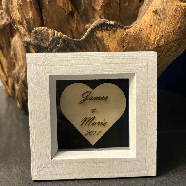 Personalised Engraved Heart Box Frame – Names & Date Keepsake
