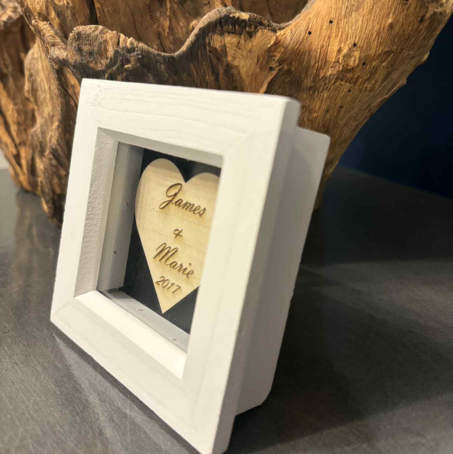 Personalised Engraved Heart Box Frame – Names & Date Keepsake