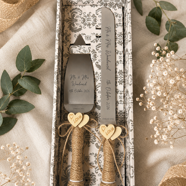 Personalised Wedding Cake Knife & Server Set