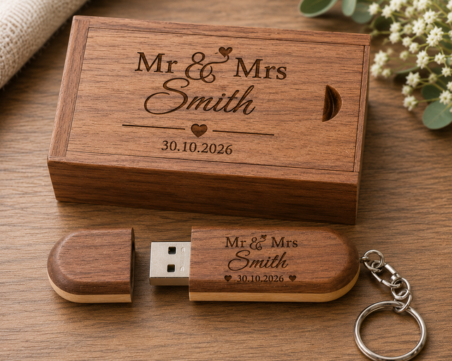 Personalised Wooden USB & Keepsake Box Set