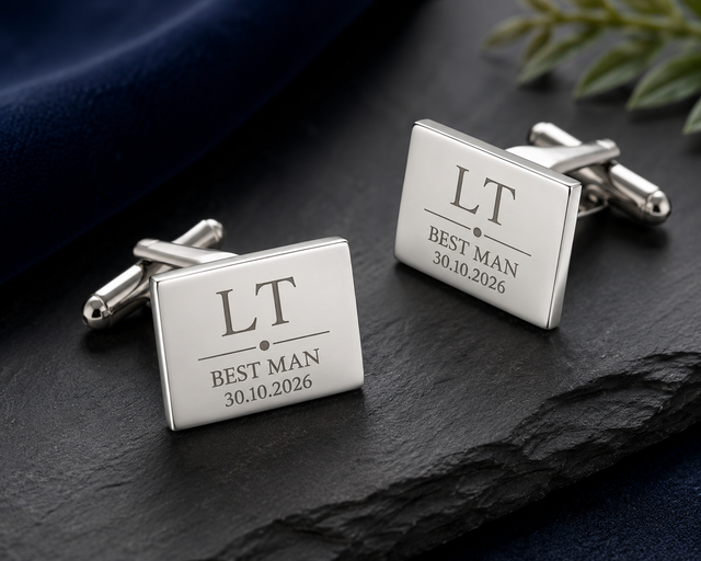 Personalised Engraved Rectangle Cufflinks with Gift Box