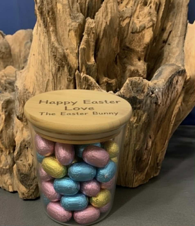 Personalised Easter Sweet Jar with Engraved Wooden Lid 🐣🍬