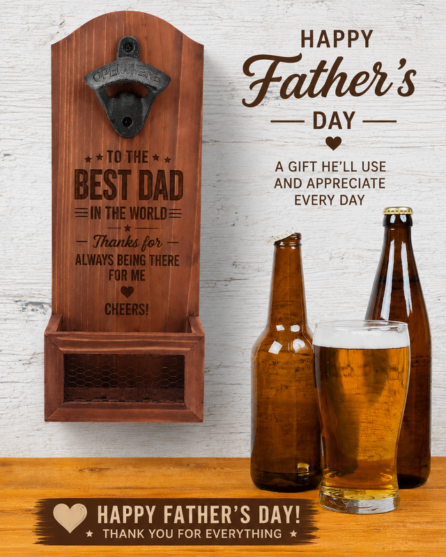 Personalised Engraved Father’s Day Wooden Bottle Opener & Cap Catcher 🍺👨‍👧‍👦