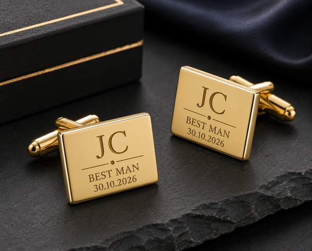 Personalised Gold Rectangle Cufflinks with Gift Box