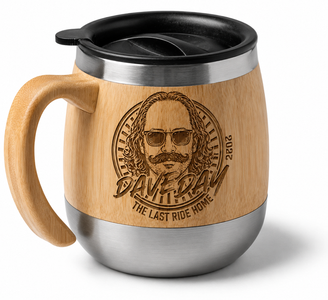 Dave Day 2026 Engraved Bamboo Travel Mug ☕🏍️