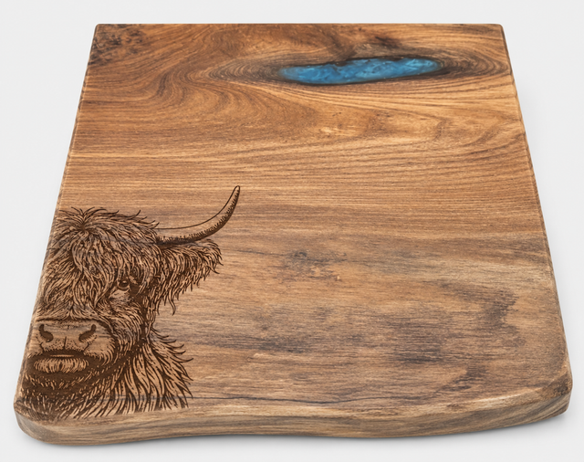 Personalised Live Edge Elm Serving Board with Blue Resin