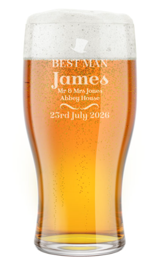 Personalised Wedding Engraved Pint Glass 🍺