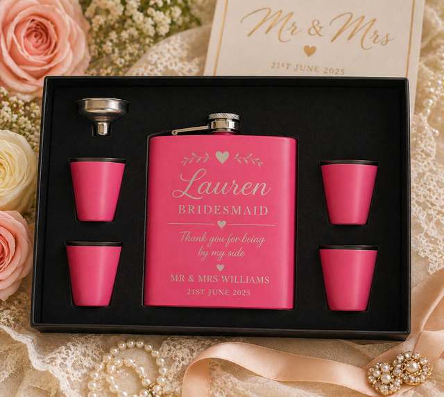 Personalised Bridal Party Hip Flask Gift Set