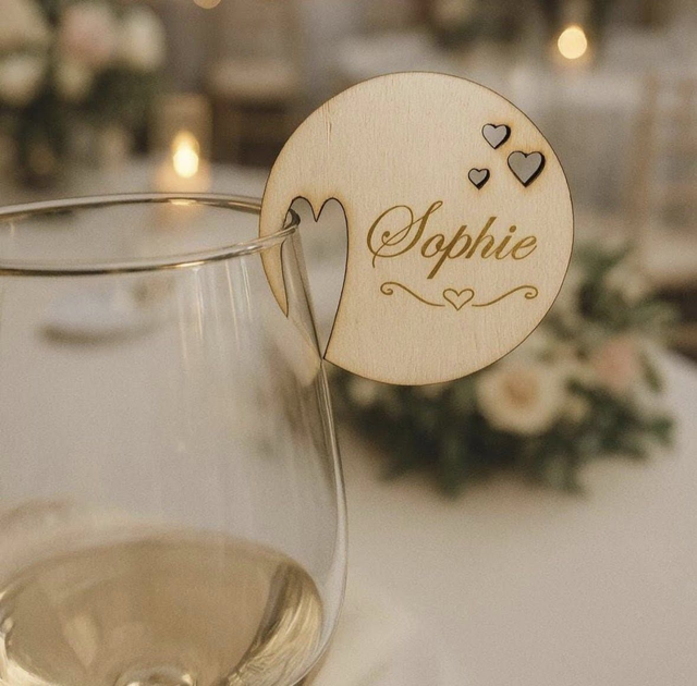 Personalised Wooden Wine Glass Name Tags 🤍