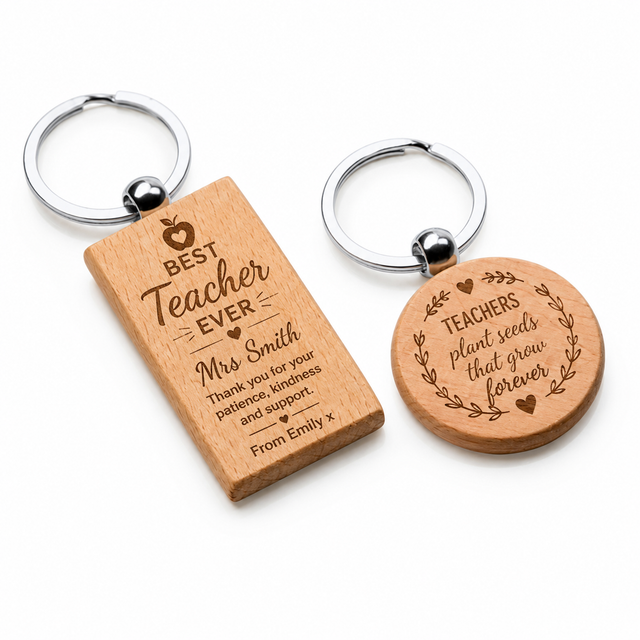 Personalised Wooden Teacher Keyring 🍎