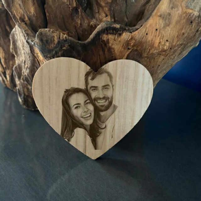 Personalised Photo Engraved Wooden Heart Coaster