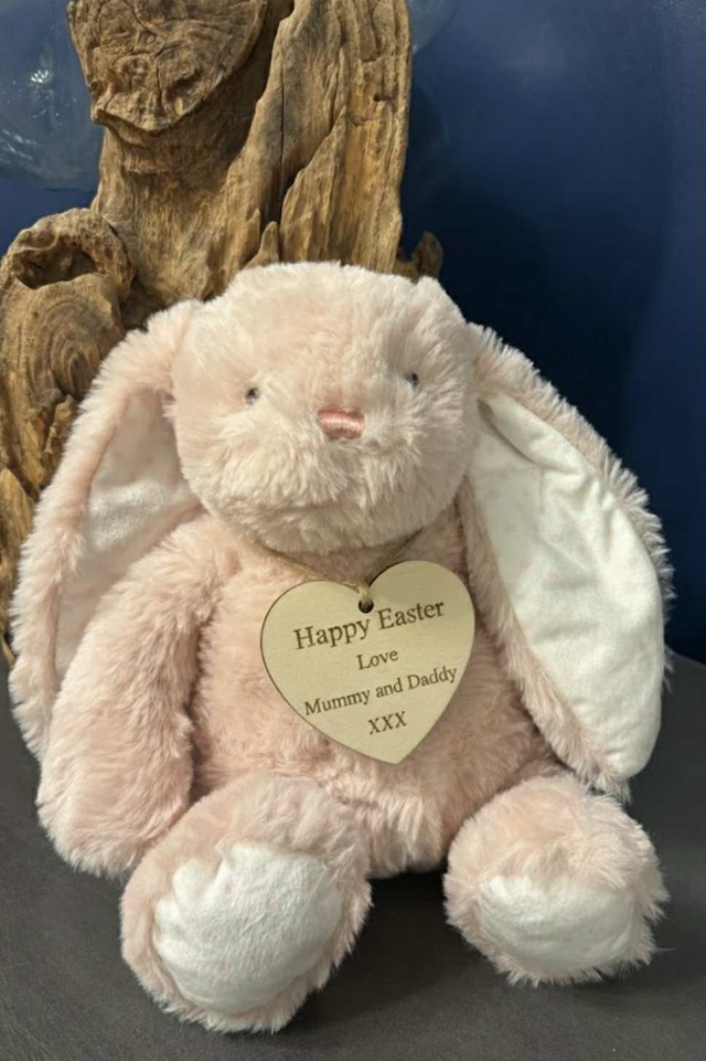 Personalised Easter Bunny Teddy with Wooden Heart Tag 🐰💗
