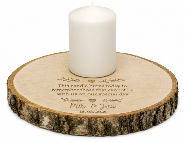 Personalised Memorial Candle & Engraved Birch Wood Stand
