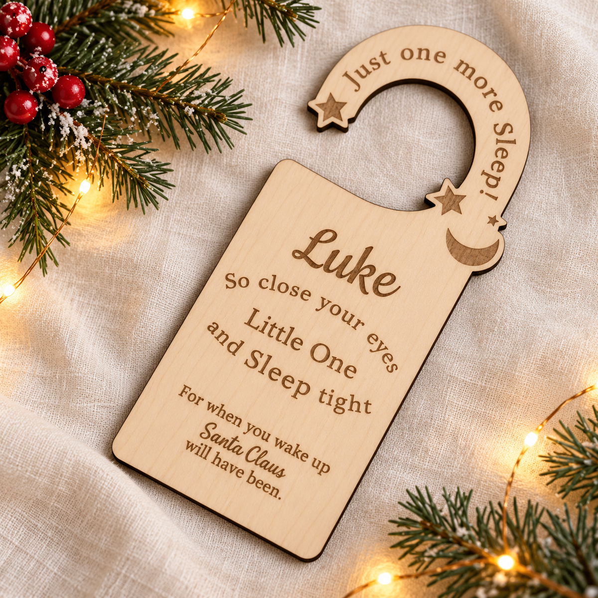 Personalised Just One More Sleep Basswood Door Hanger