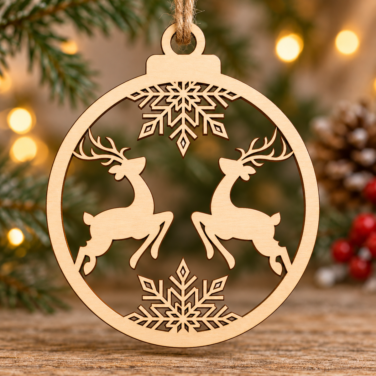 Laser Cut Reindeer Snowflake Christmas Bauble