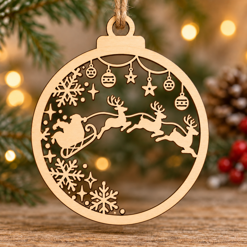Laser Cut Santa Sleigh Christmas Bauble