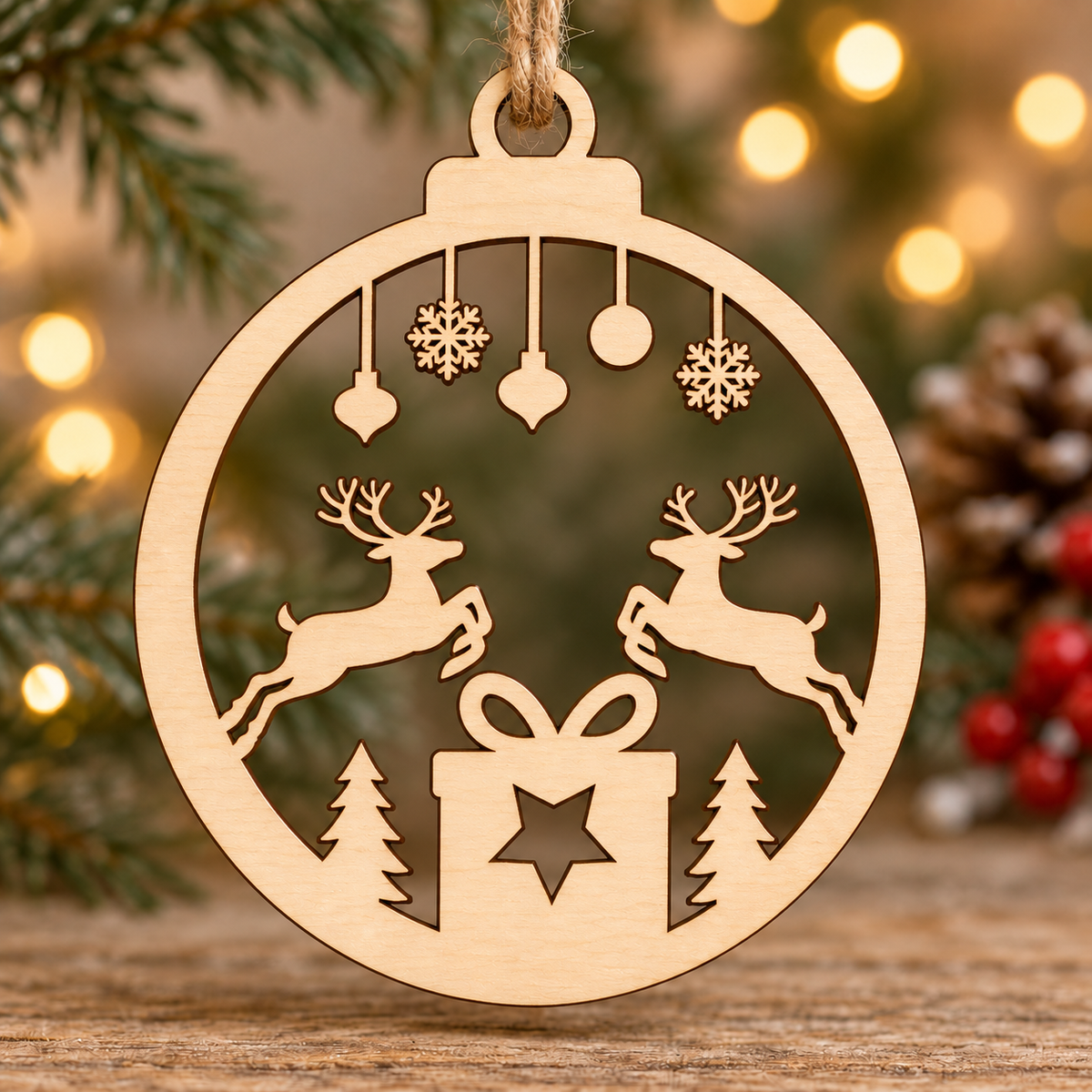 Laser Cut Twin Reindeer Christmas Bauble
