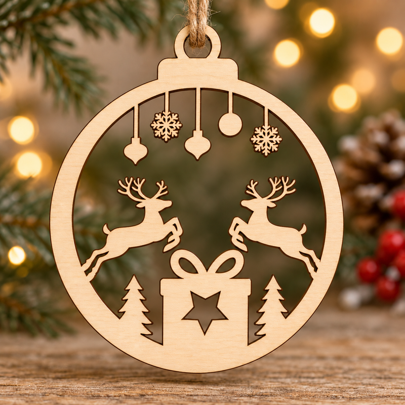 Laser Cut Twin Reindeer Christmas Bauble