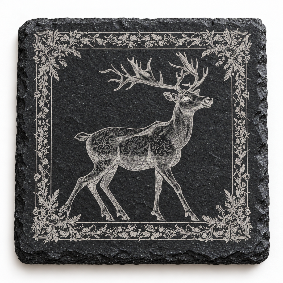 Ornate Stag Christmas Slate Coaster