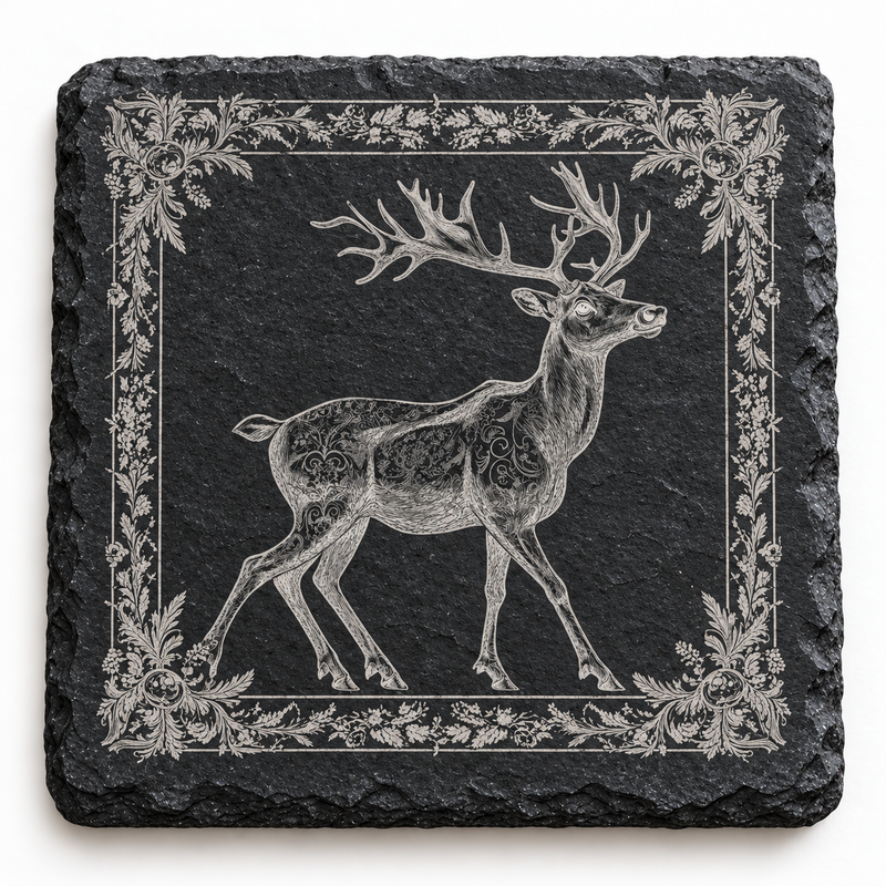 Ornate Stag Christmas Slate Coaster