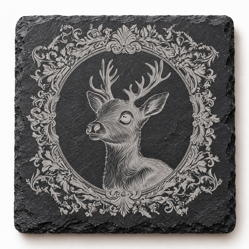 Ornate Winter Stag Slate Coaster