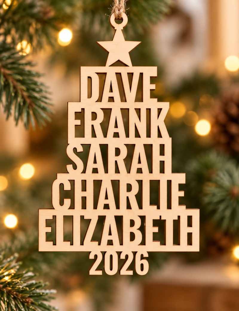 Personalised family name Christmas tree decoration