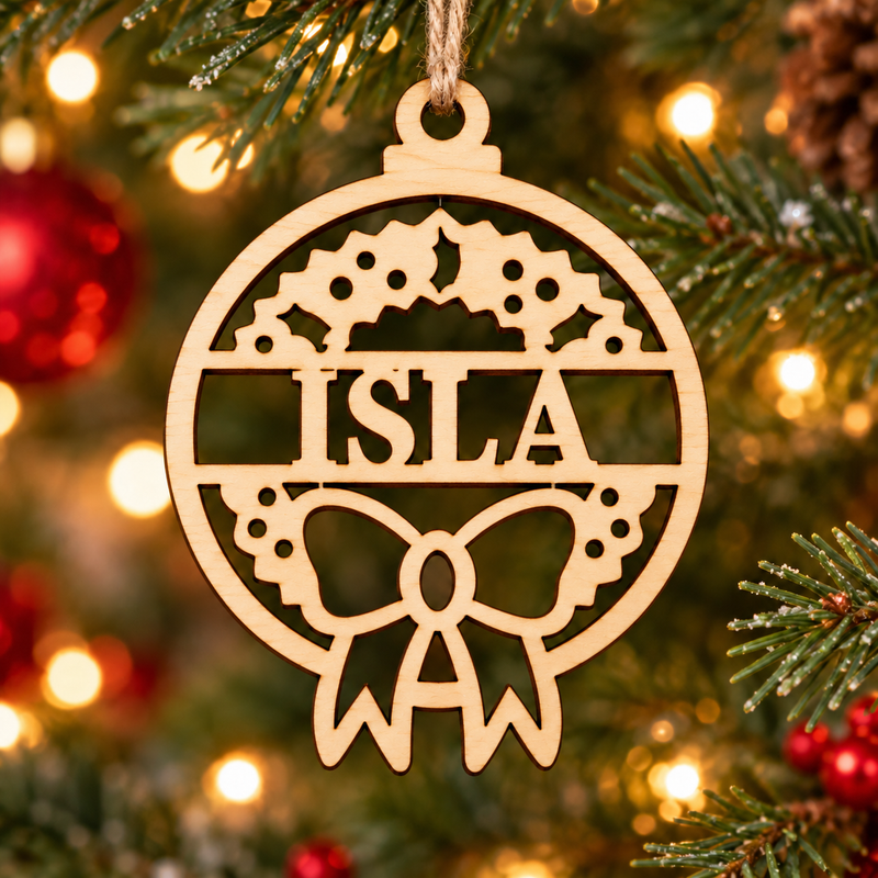 Personalised Holly Bow Christmas Bauble