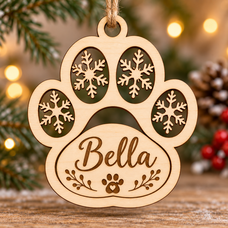Personalised Snowflake Paw Pet Christmas Bauble