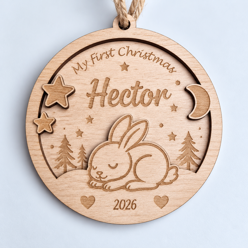 Personalised Rabbit First Christmas Bauble 2026