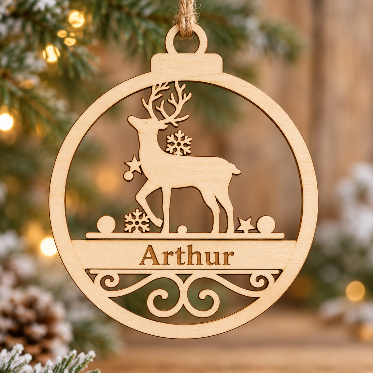 Personalised Reindeer Snowflake Christmas Bauble