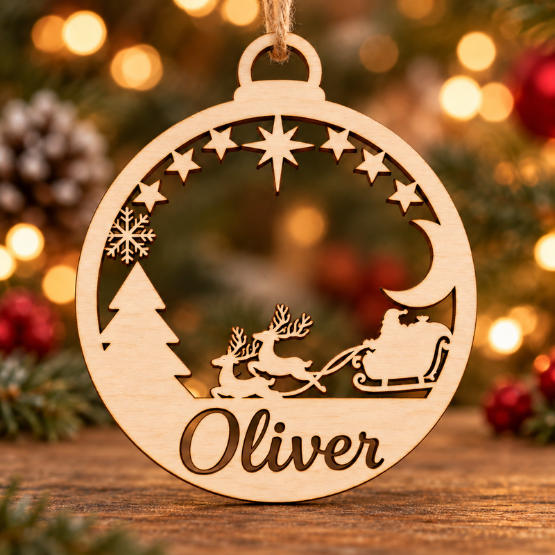 Personalised Santa Sleigh Night Christmas Bauble