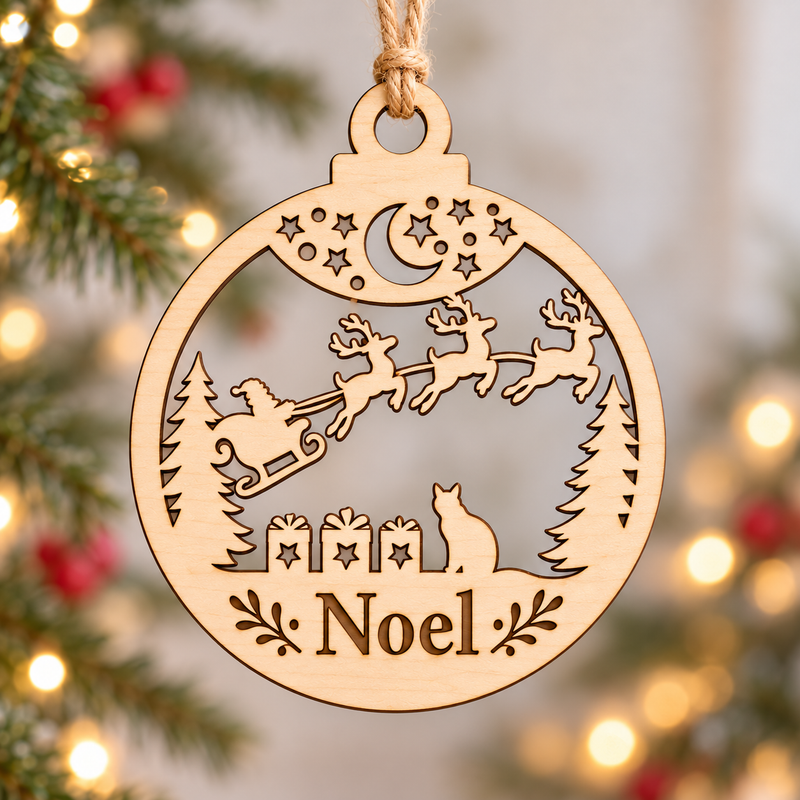 Personalised Santa Sleigh & Reindeer Christmas Bauble