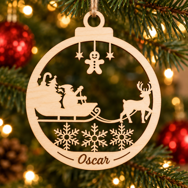 Personalised Santa Sleigh Snowflake Christmas Bauble