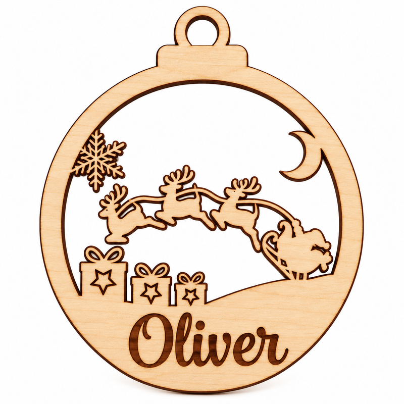 Personalised Santa Sleigh Woodland Bauble – Gifts