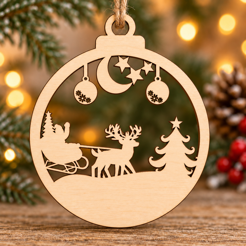 Personalised Santa Sleigh Woodland Scene Bauble