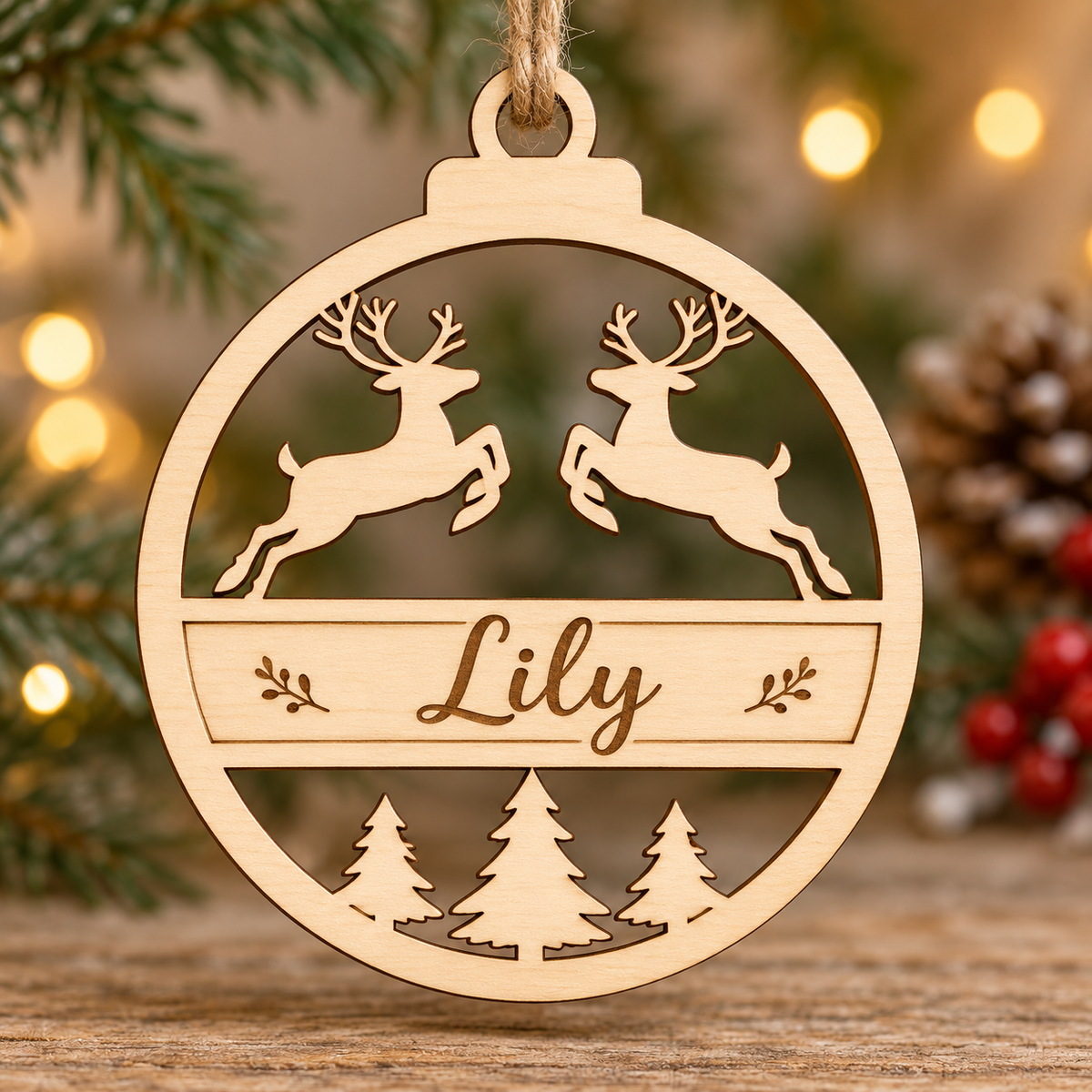 Personalised Twin Reindeer Christmas Bauble