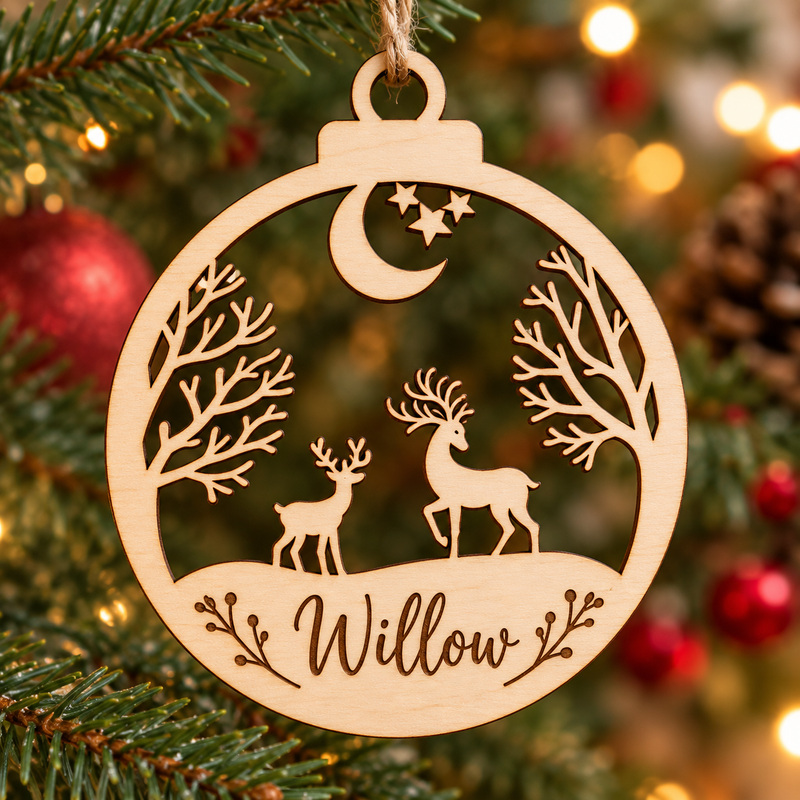 Personalised Two Reindeer Christmas Bauble