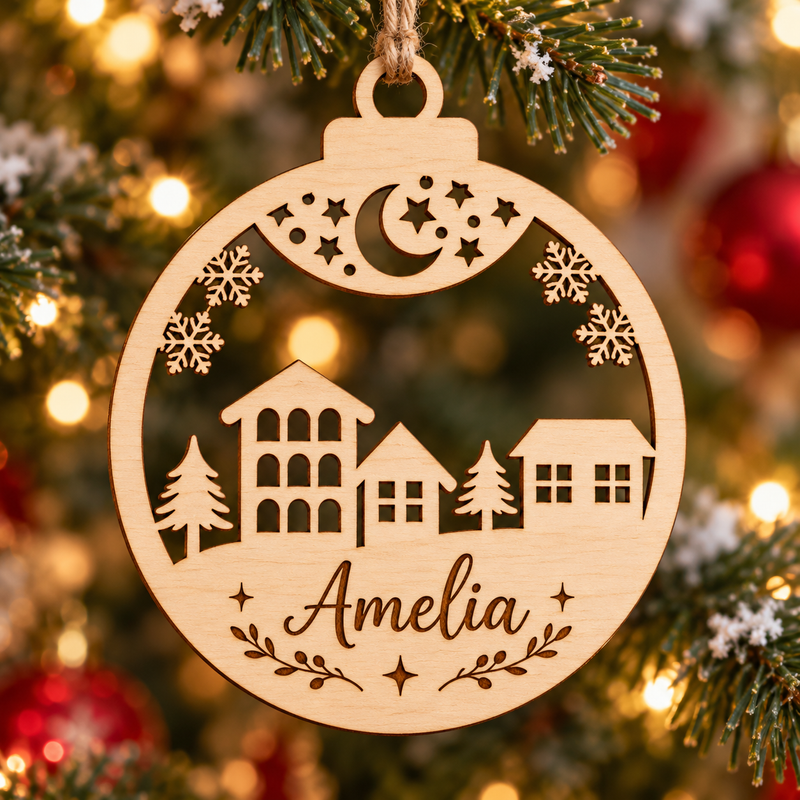 Personalised Winter Village Christmas Bauble