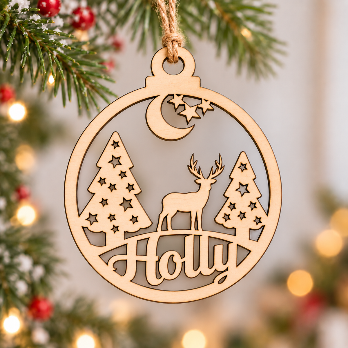 Personalised Woodland Reindeer Christmas Bauble