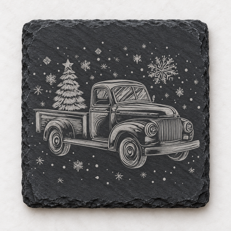 Pickup & Christmas Tree Slate Coaster