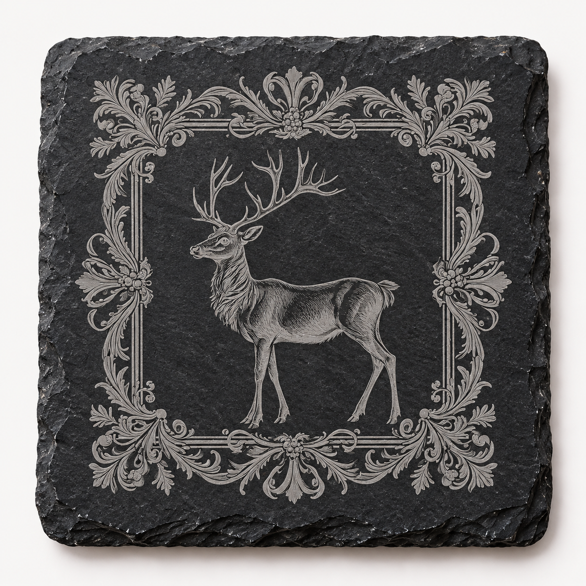 Regal Stag Ornate Frame Christmas Slate Coaster