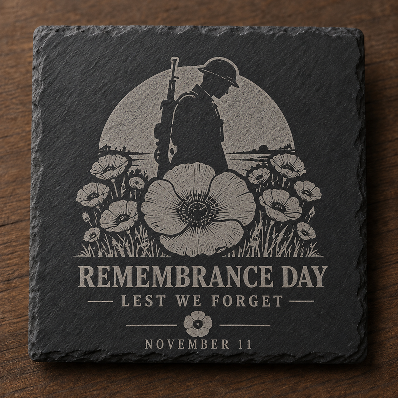 Remembrance Day engraved slate coaster